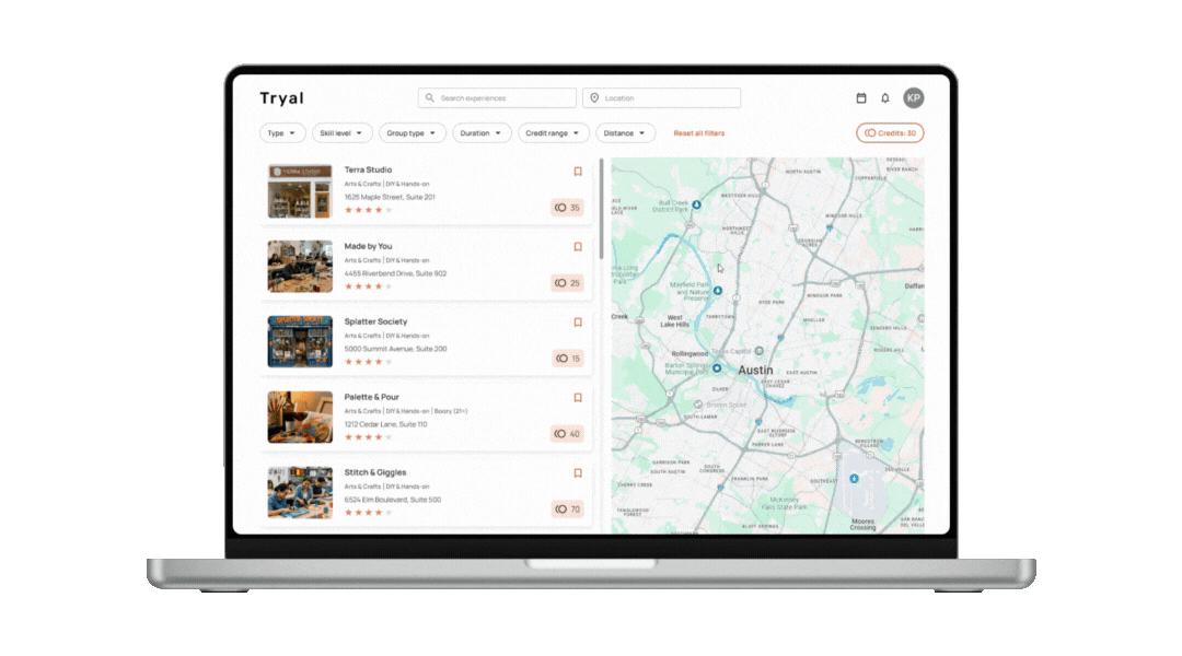 Tryal laptop mockup showing the platform interface